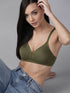 Olive Green Medium-Coverage Cotton Bra for Women – Non-Padded | Non-Wired