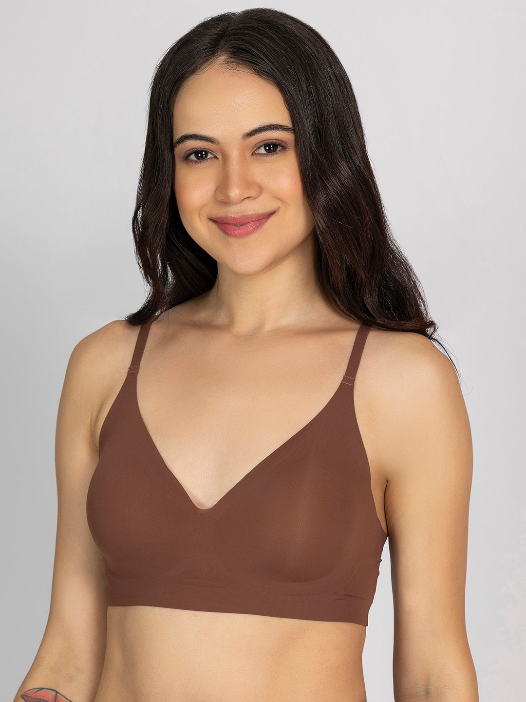 Chelvet Brown Seamless Padded Slip-on Bra