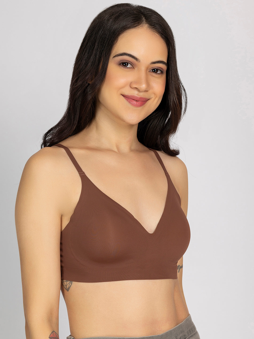 Chelvet Brown Seamless Padded Slip-on Bra