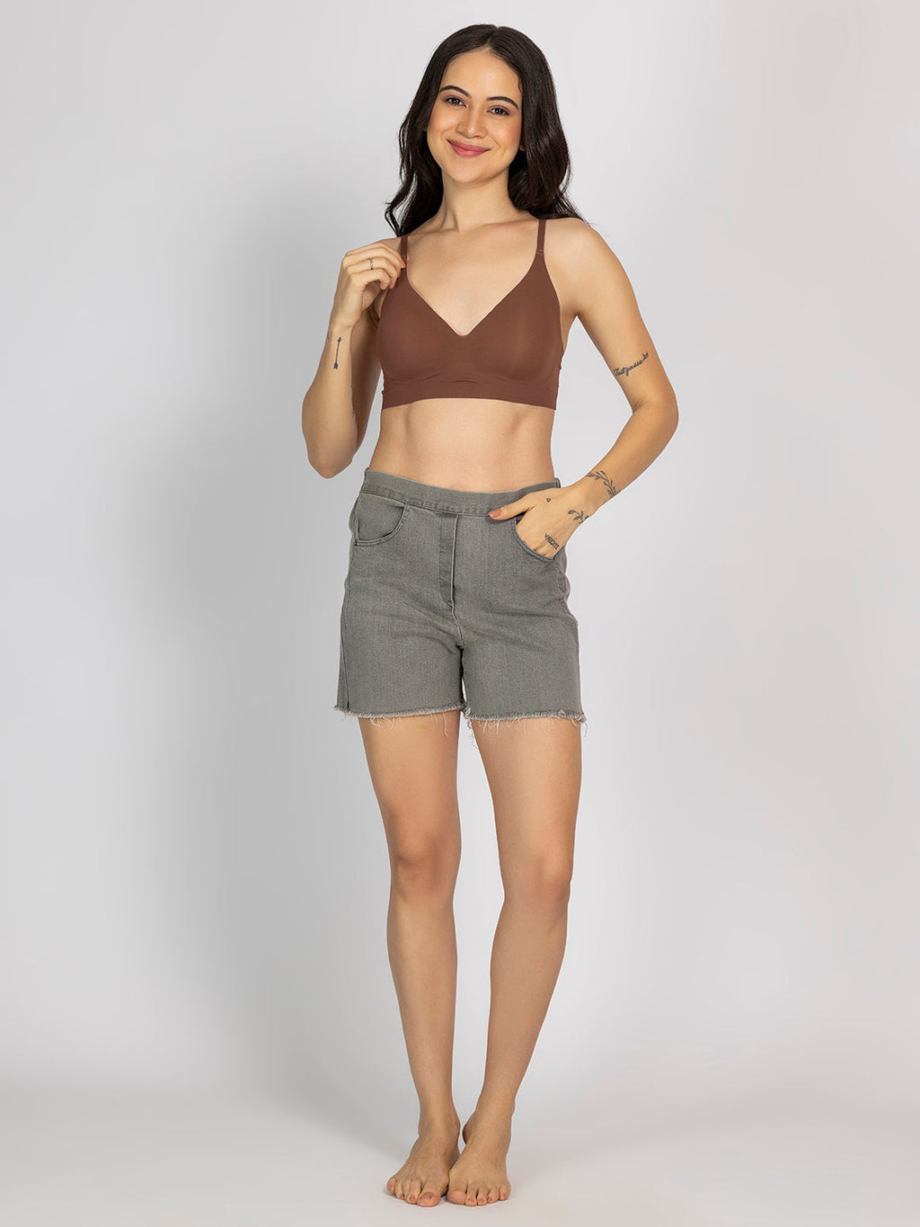 Chelvet Brown Seamless Padded Slip-on Bra