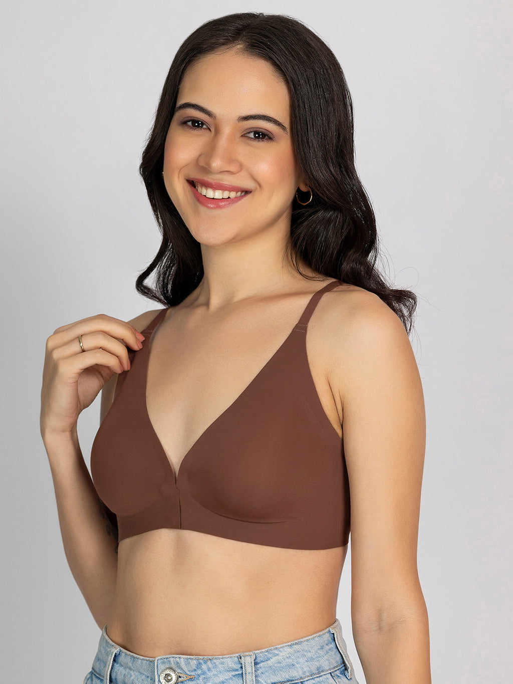 Chelvet Brown Seamless Padded Front-Closure Bra