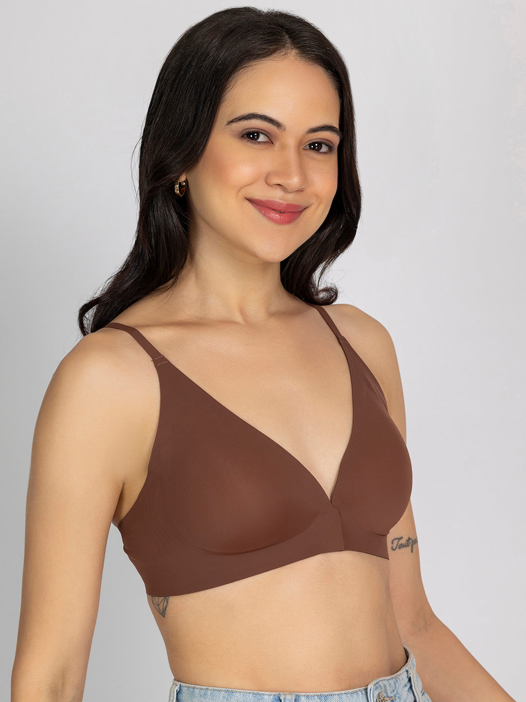 Chelvet Brown Seamless Padded Front-Closure Bra