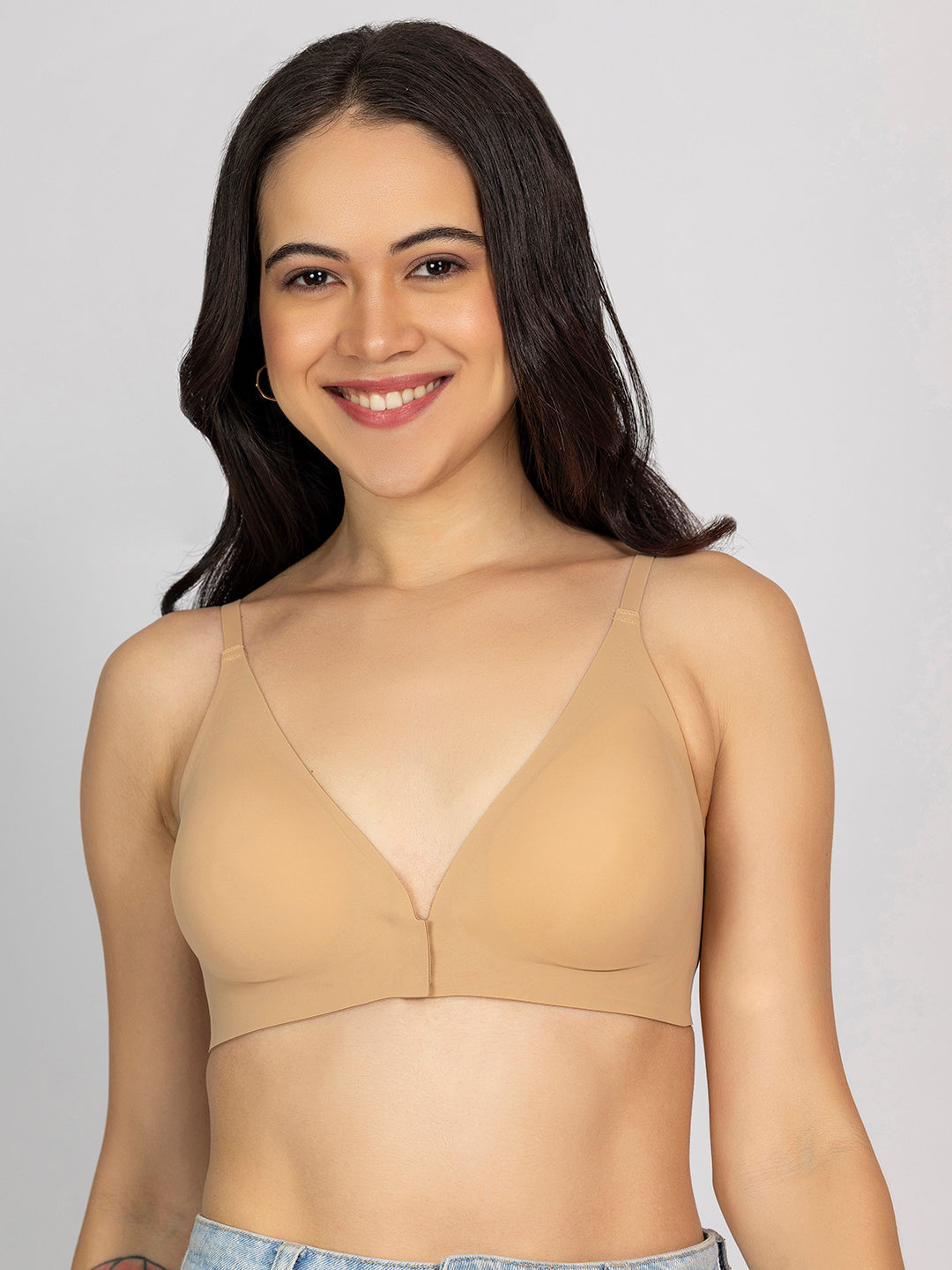 Chelvet Beige Seamless Padded Front-Closure Bra