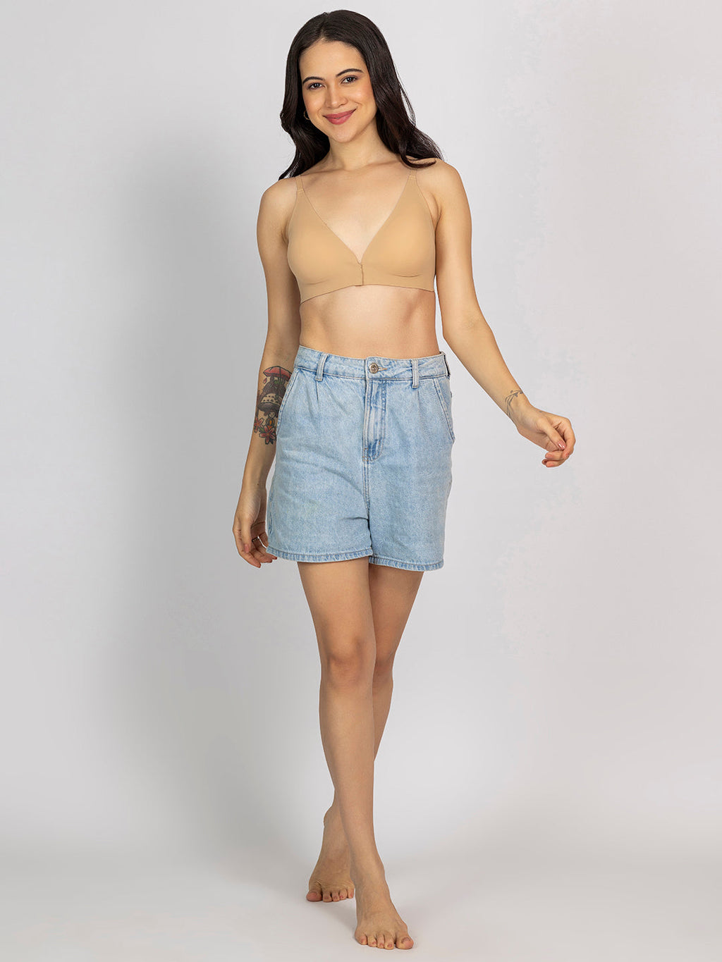 Chelvet Beige Seamless Padded Front-Closure Bra