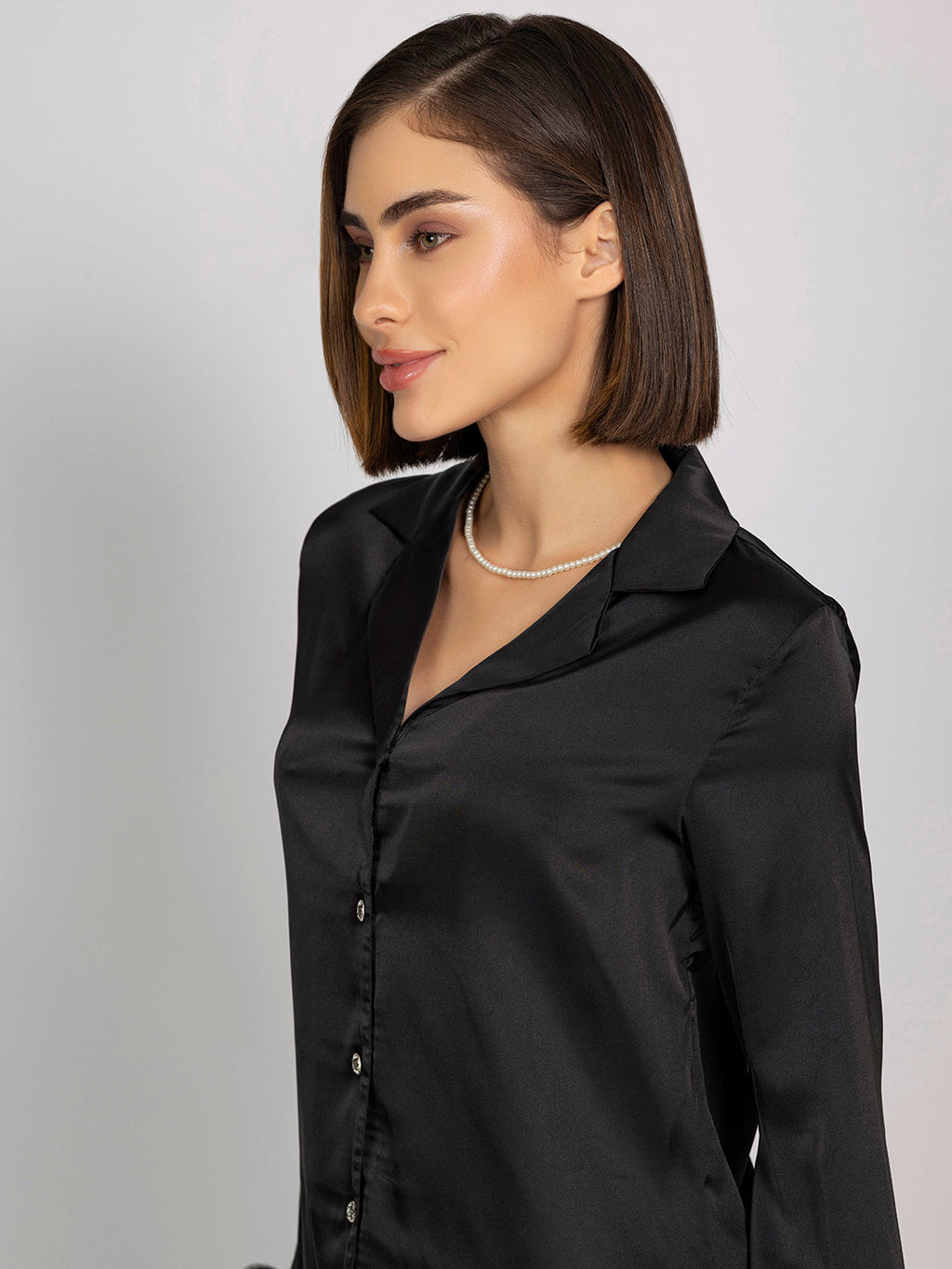 Satin Night Suit Set – Solid Shirt & Pajama With Elegant Fur