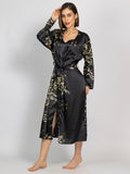 Black Floral Satin Pack Of 5 -Robe Set Nightwear