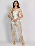 Grey Satin Printed Camisole & Pajama Set