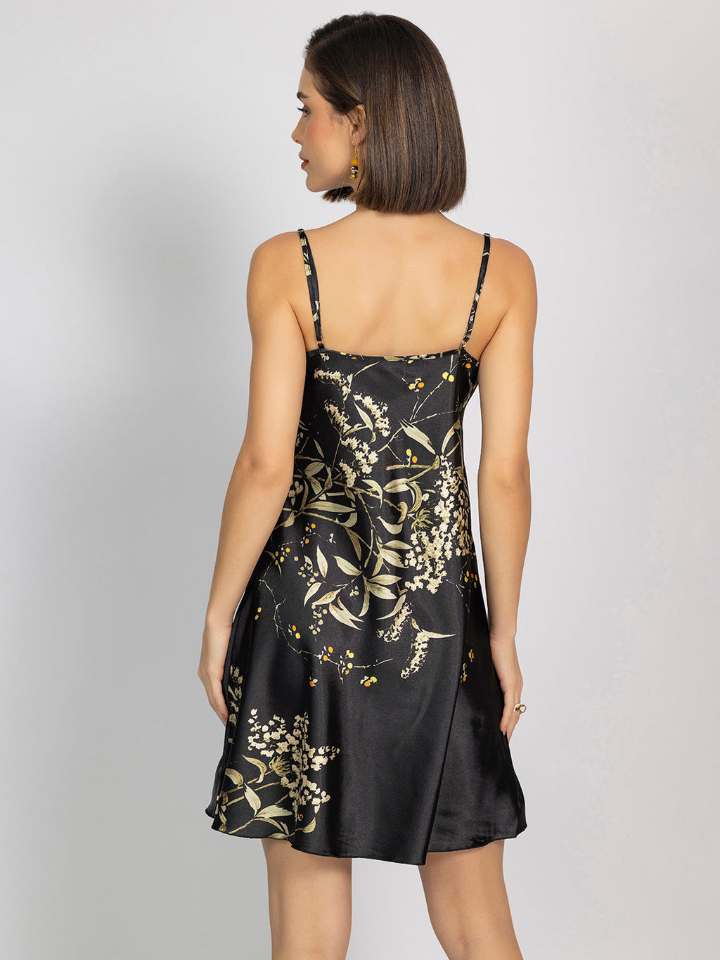 Black Floral Satin Pack Of 5 -Robe Set Nightwear
