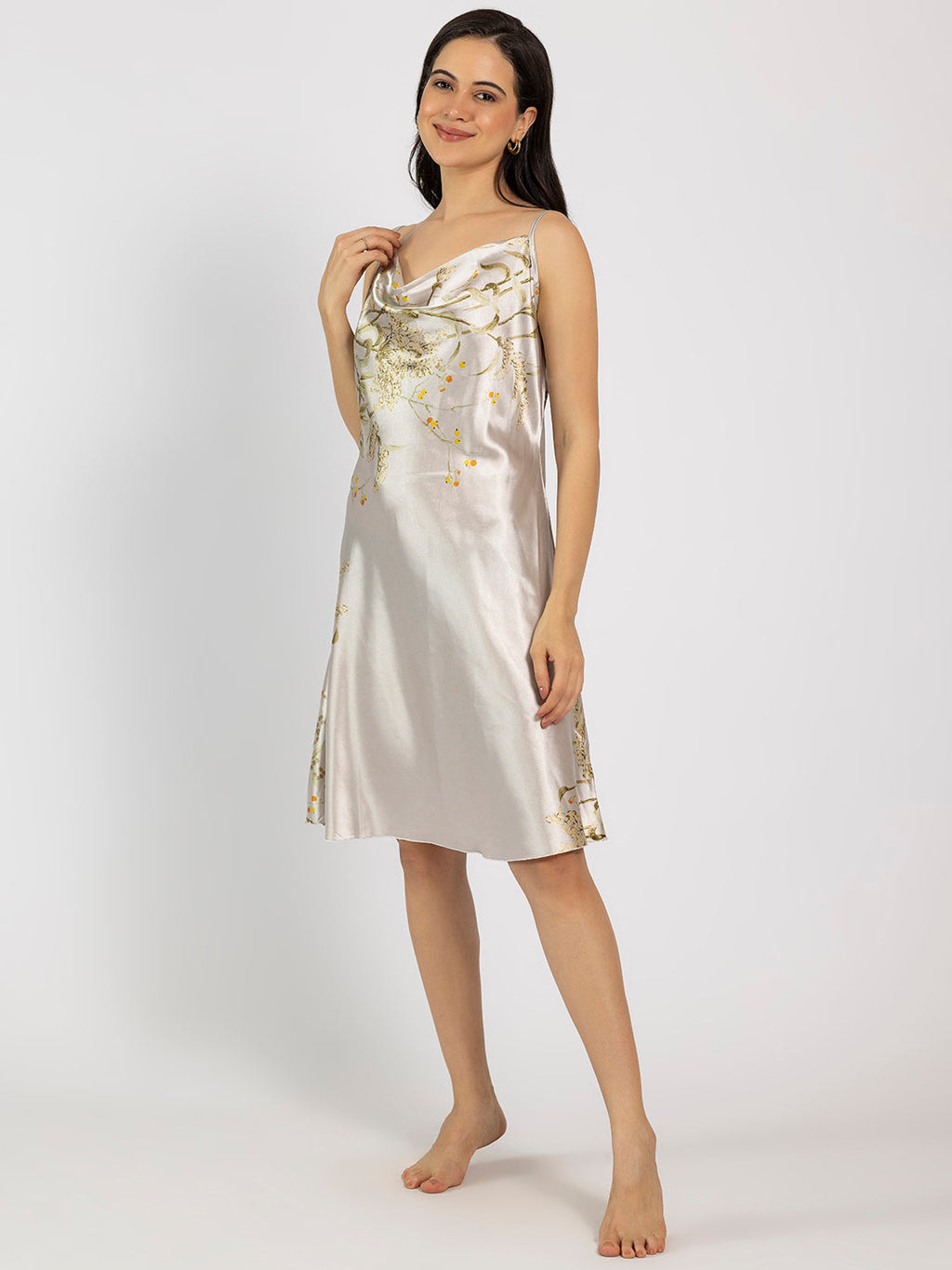 Grey Floral Satin Pack Of 5 -Robe Set Nightwear