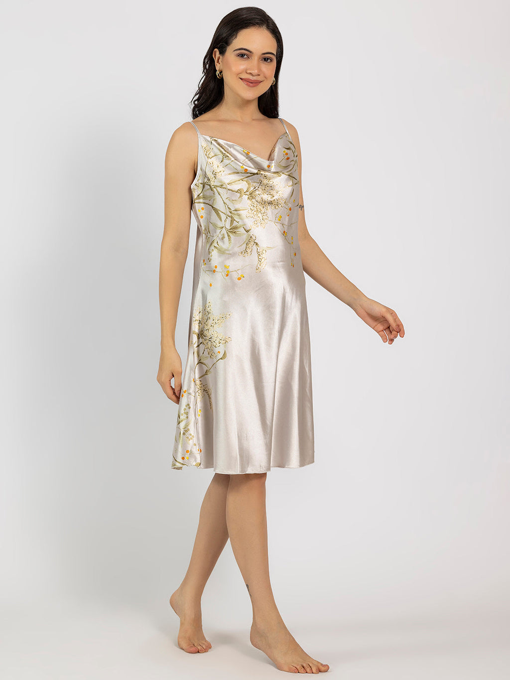Grey Floral Satin Pack Of 5 -Robe Set Nightwear