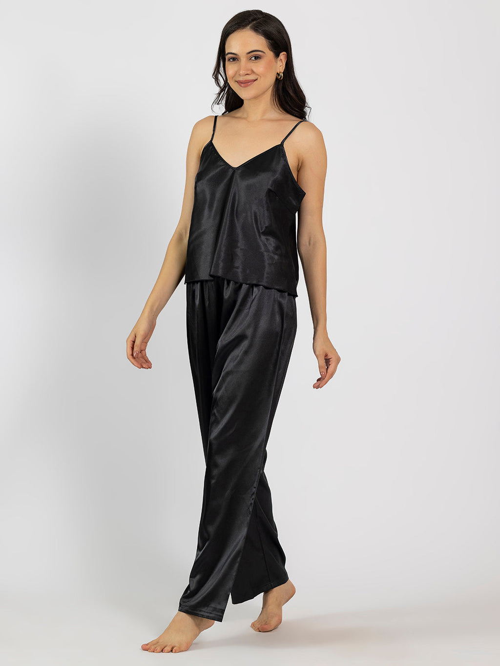 Women Pack of 5 Black Satin Nightwear Set
