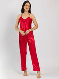 CHELVET Red Satin Camisole & Pajama Set