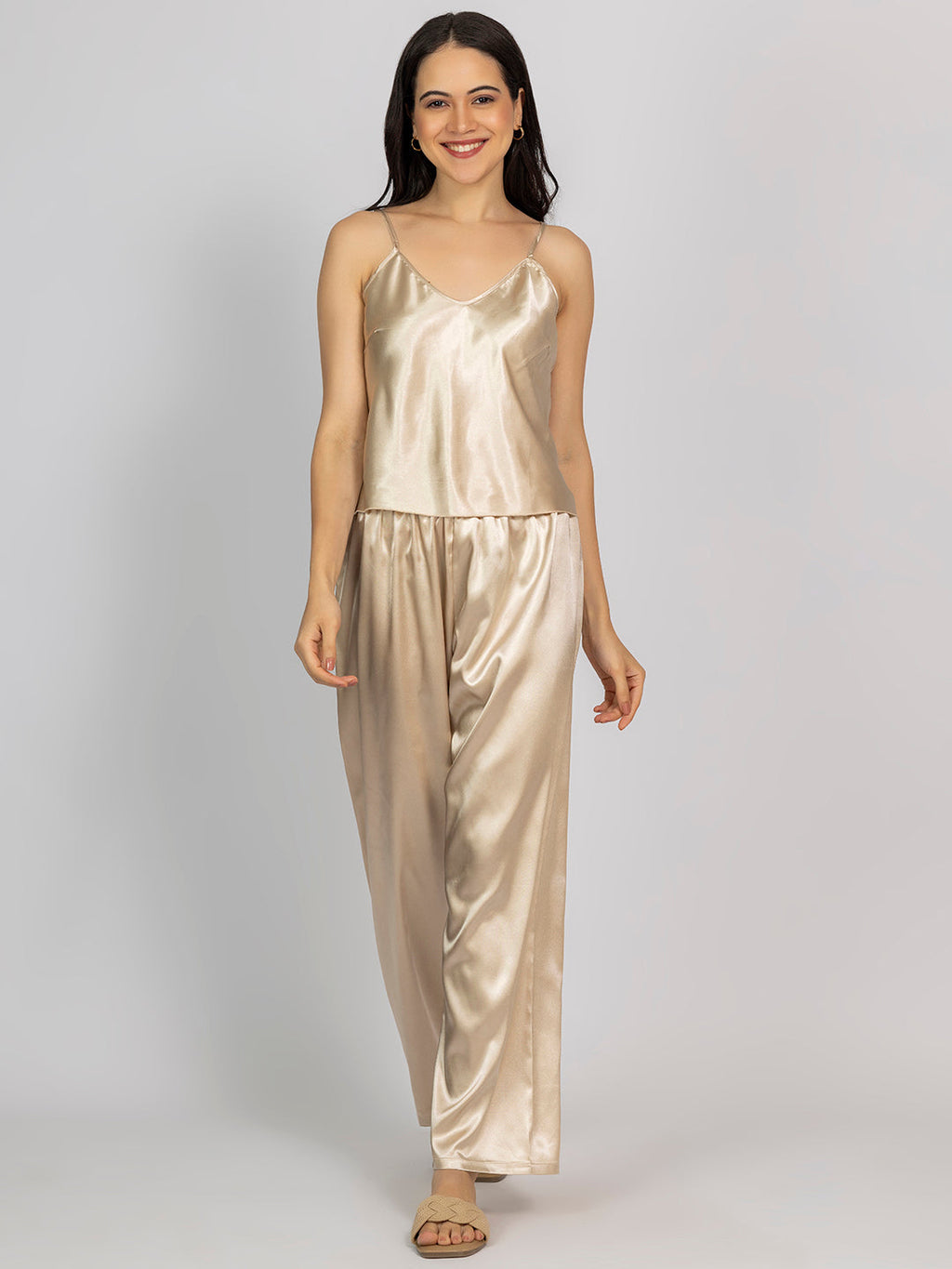Champagne Satin Camisole & Pajama Set