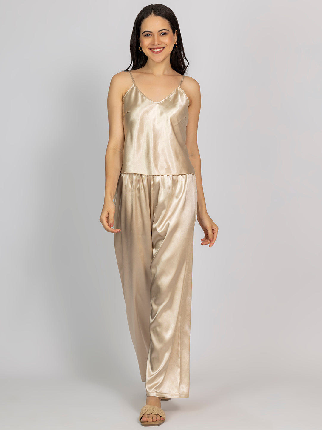 Champagne Satin Camisole & Pajama Set