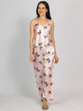 Light Pink Satin Butterfly Print Camisole & Pajama Set
