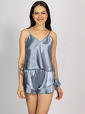 Women Grey Solid Satin Camisole & Shorts Set
