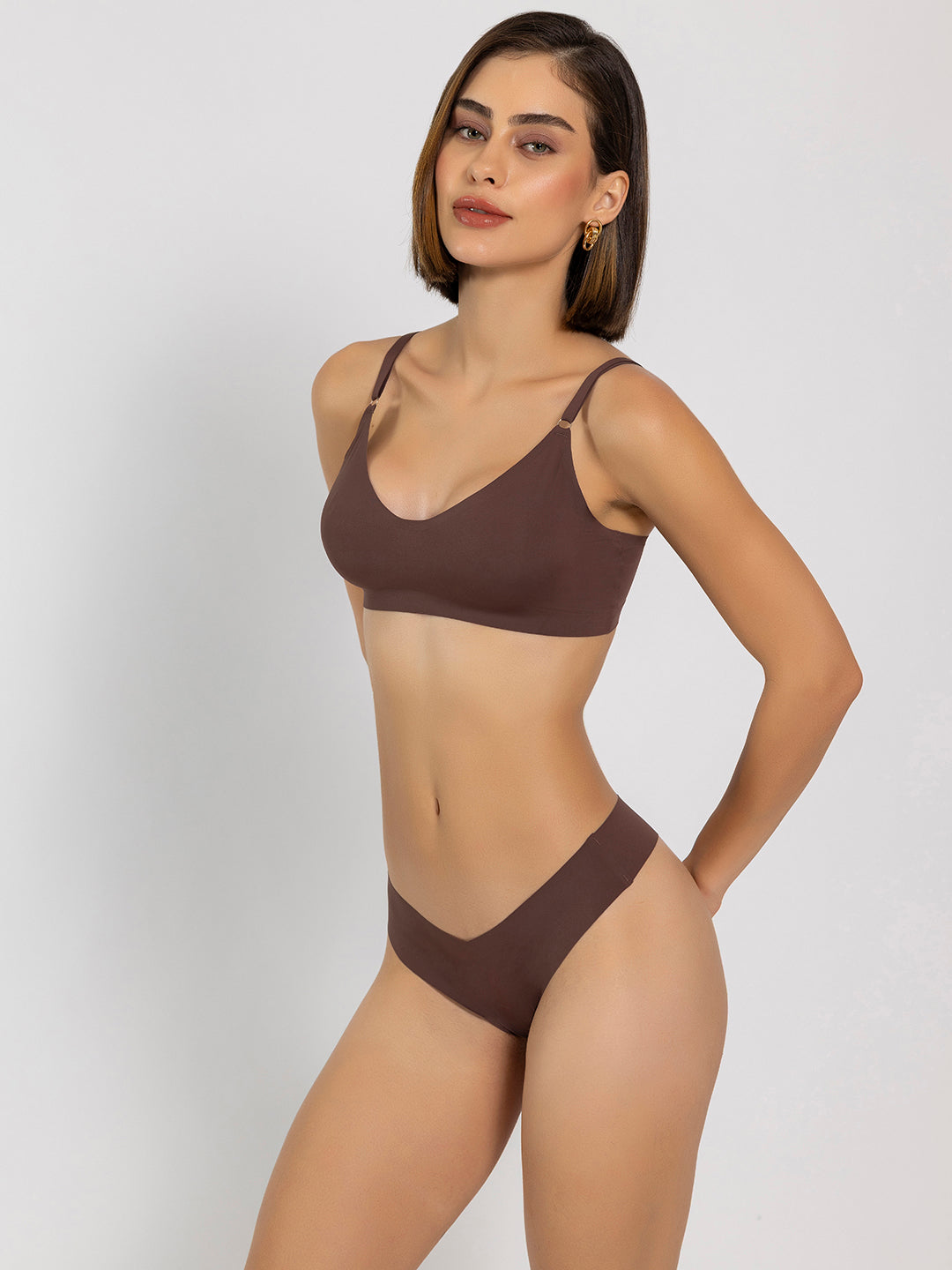 Chelvet Brown Seamless Lingerie Set