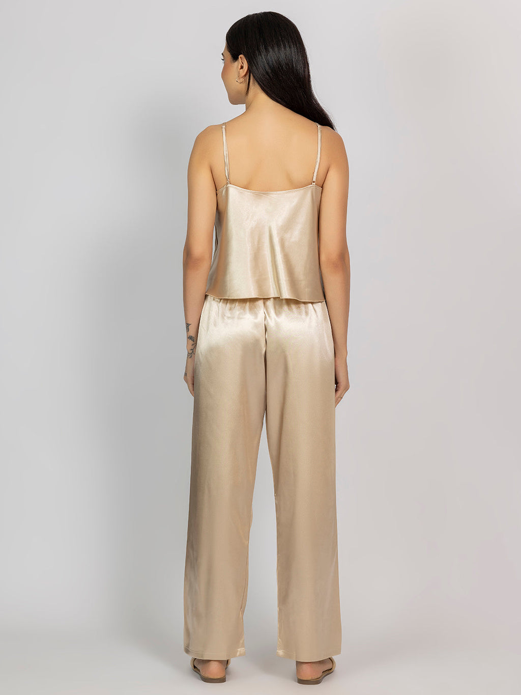 Champagne Satin Camisole & Pajama Set