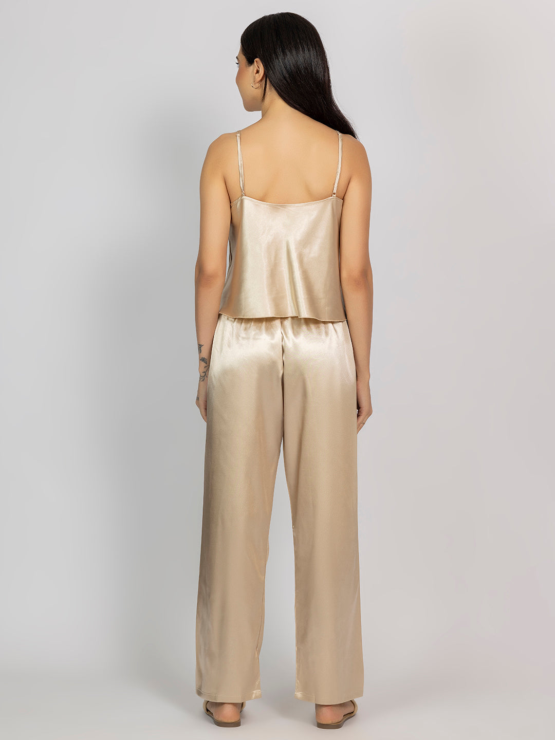 Champagne Satin Camisole & Pajama Set