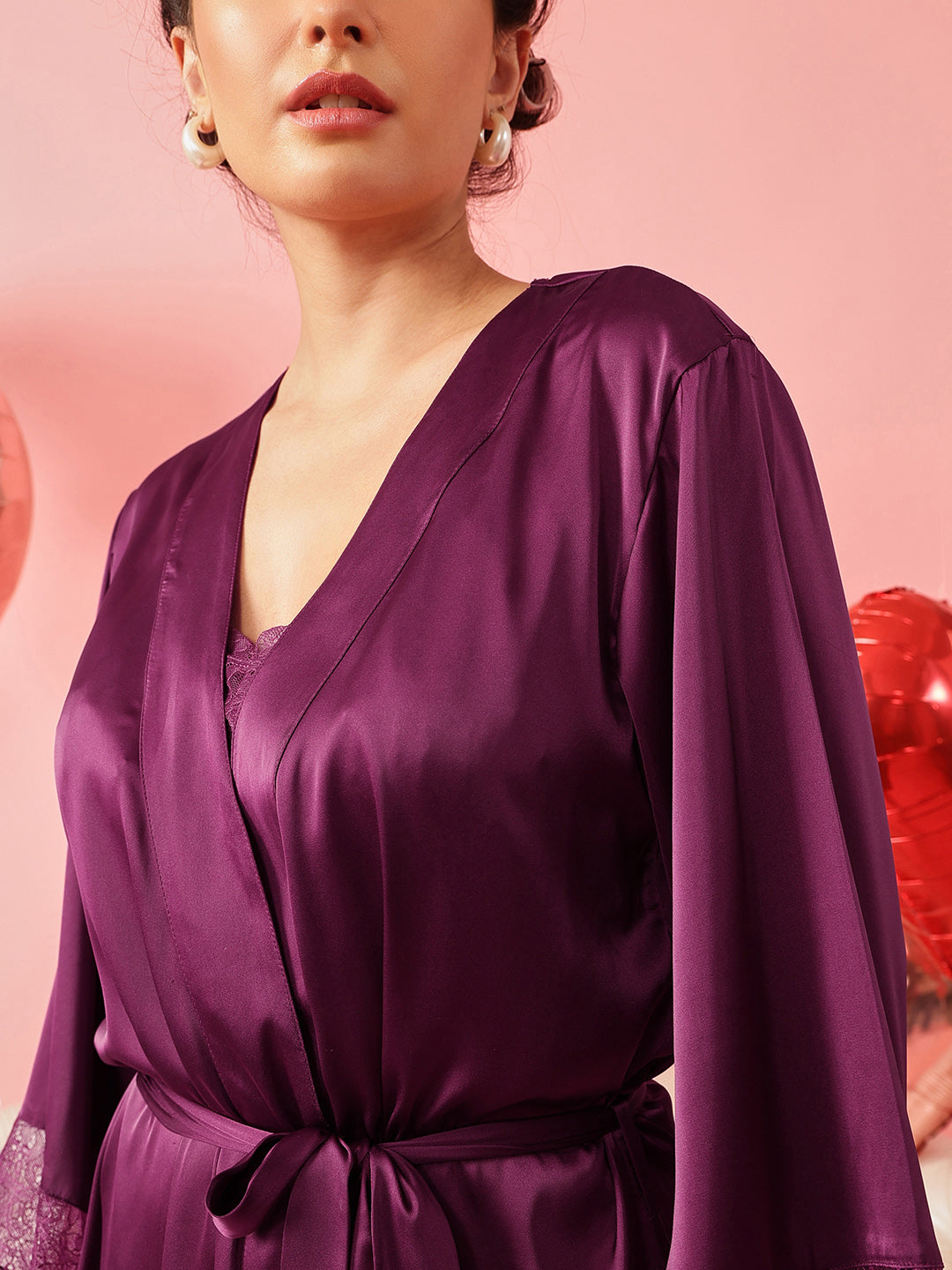 Satin Lace Dress with Robe Nightwear Set
