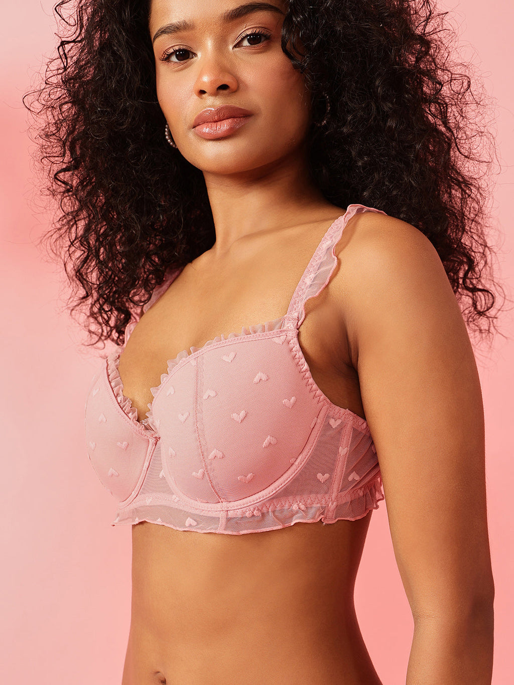 Lightly Padded Underwired Demi Coverage Mesh Bra & Brief Set