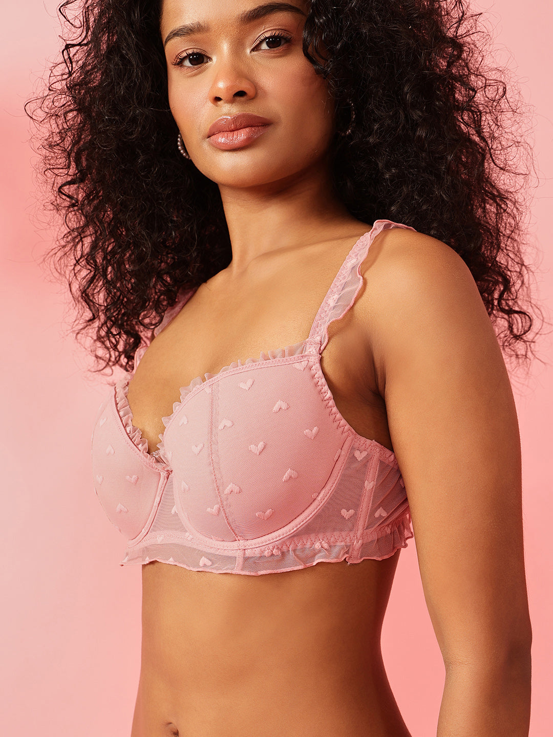 Lightly Padded Underwired Demi Coverage Mesh Bra & Brief Set