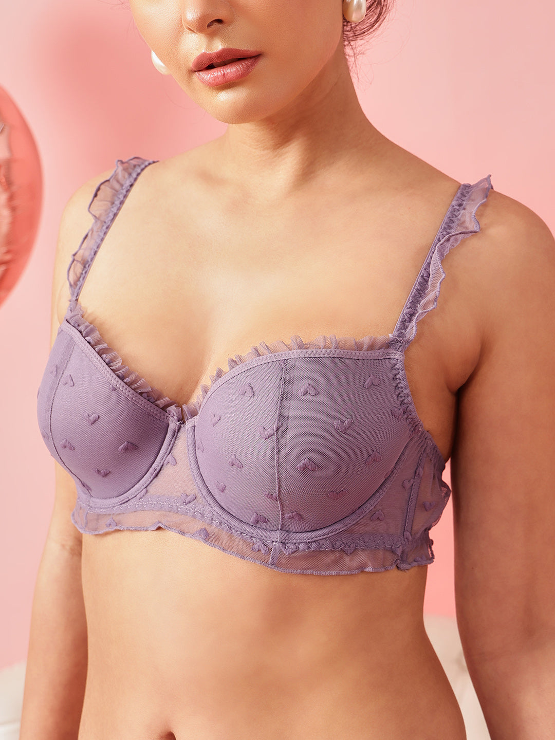 Lightly Padded Underwired Demi Coverage Mesh Bra & Brief Set