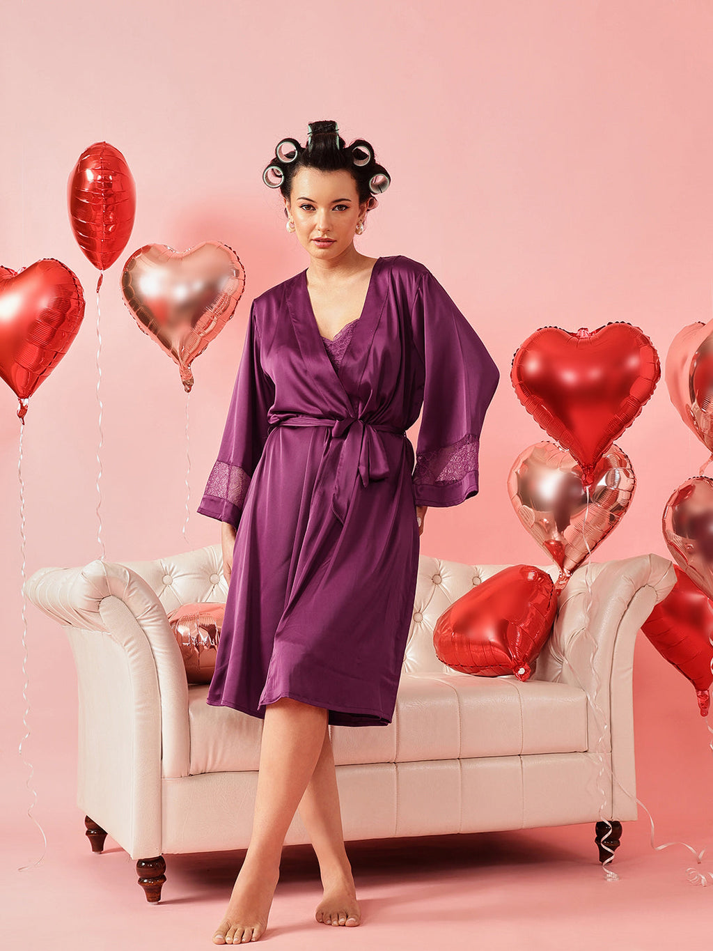 Satin Lace Tie-Up Robe