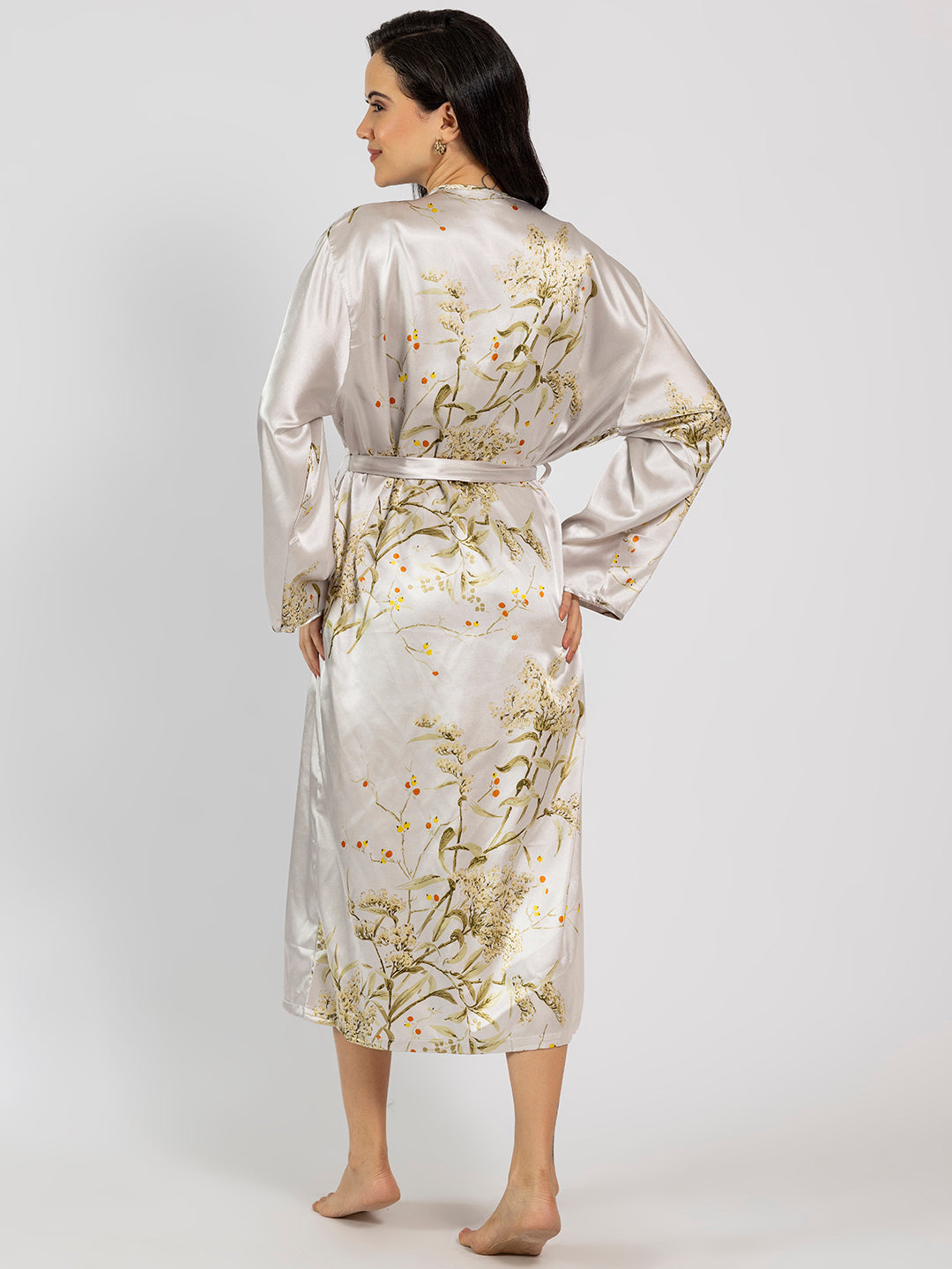 Grey Floral Satin Pack Of 5 -Robe Set Nightwear