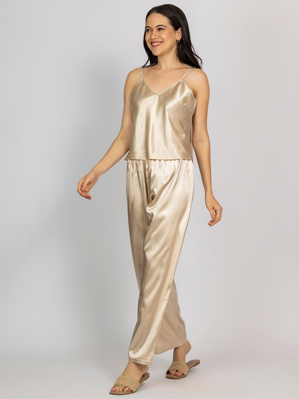 Champagne Satin Camisole & Pajama Set