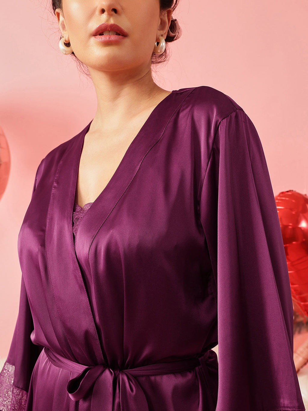 Satin Lace Tie-Up Robe