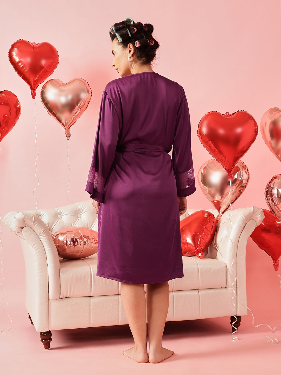 Satin Lace Tie-Up Robe