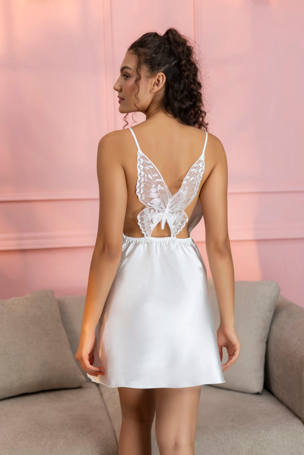 White Satin Cowl Neck Slip NightDress