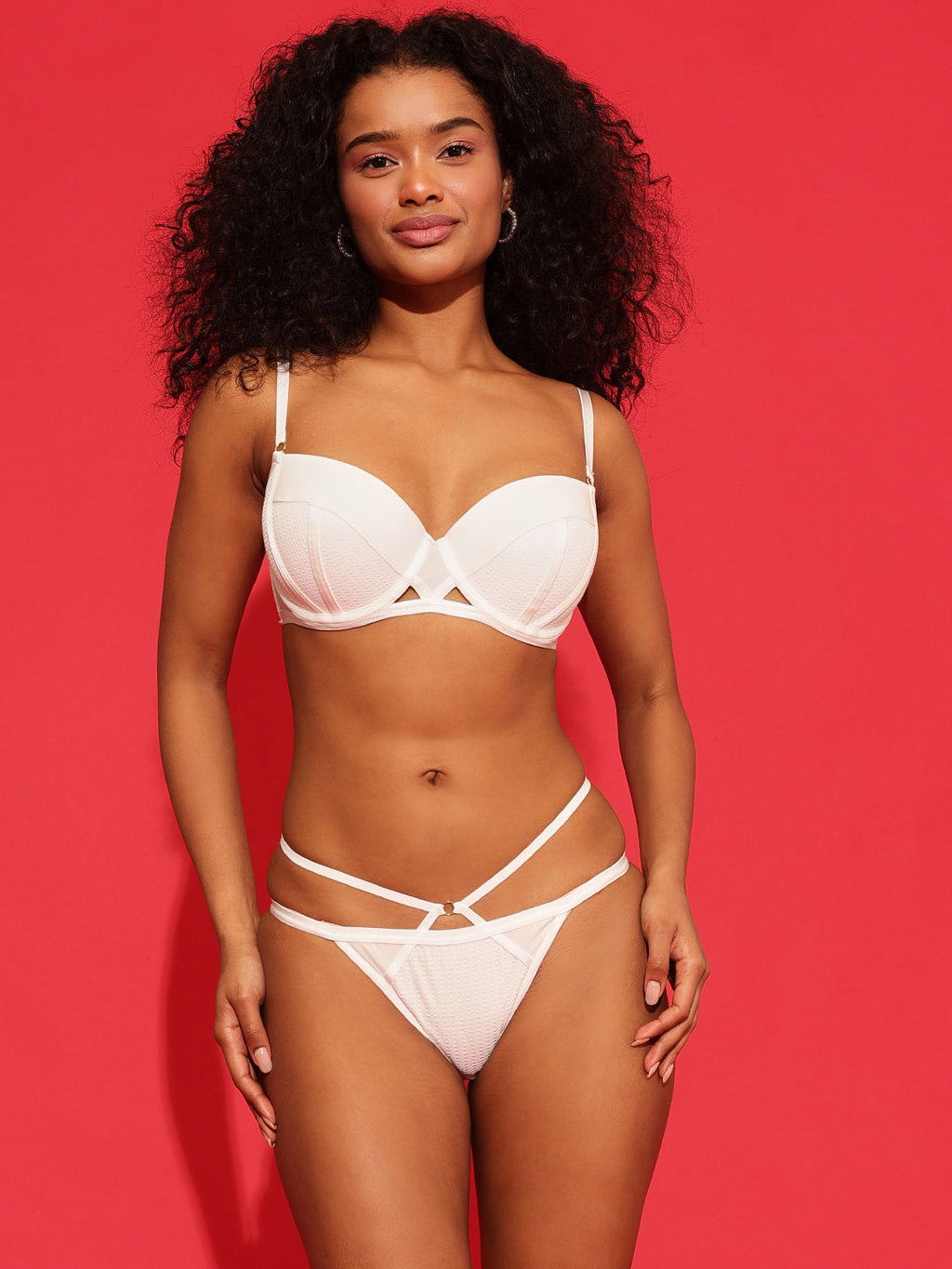 Demi Cup White Padded Underwired Bra & Brief Set