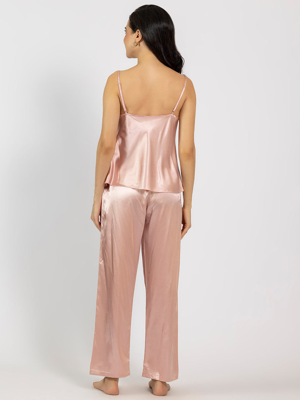 Pink Satin Cowl Neck Camisole & Pajama Set