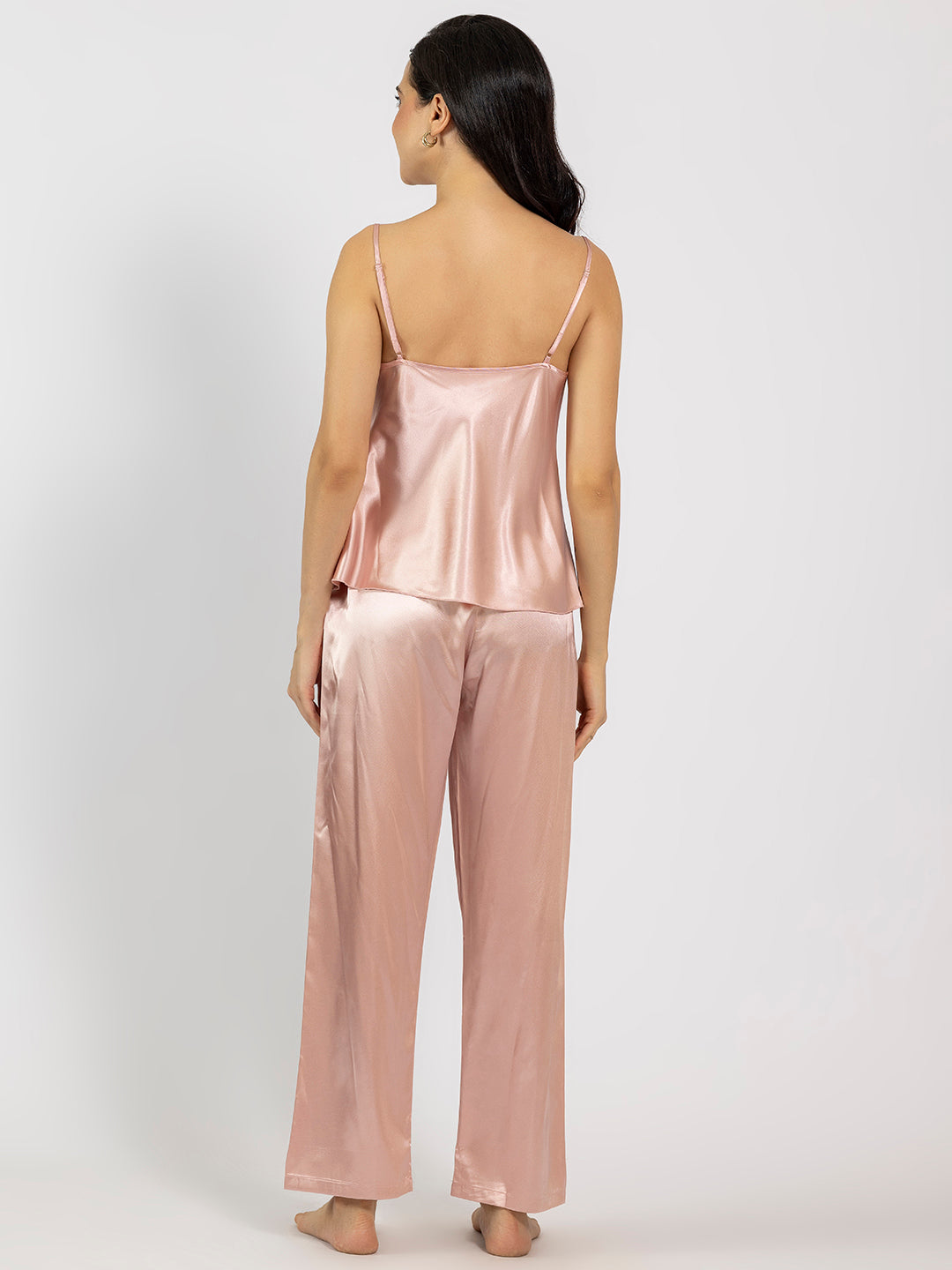 Pink Satin Cowl Neck Camisole & Pajama Set