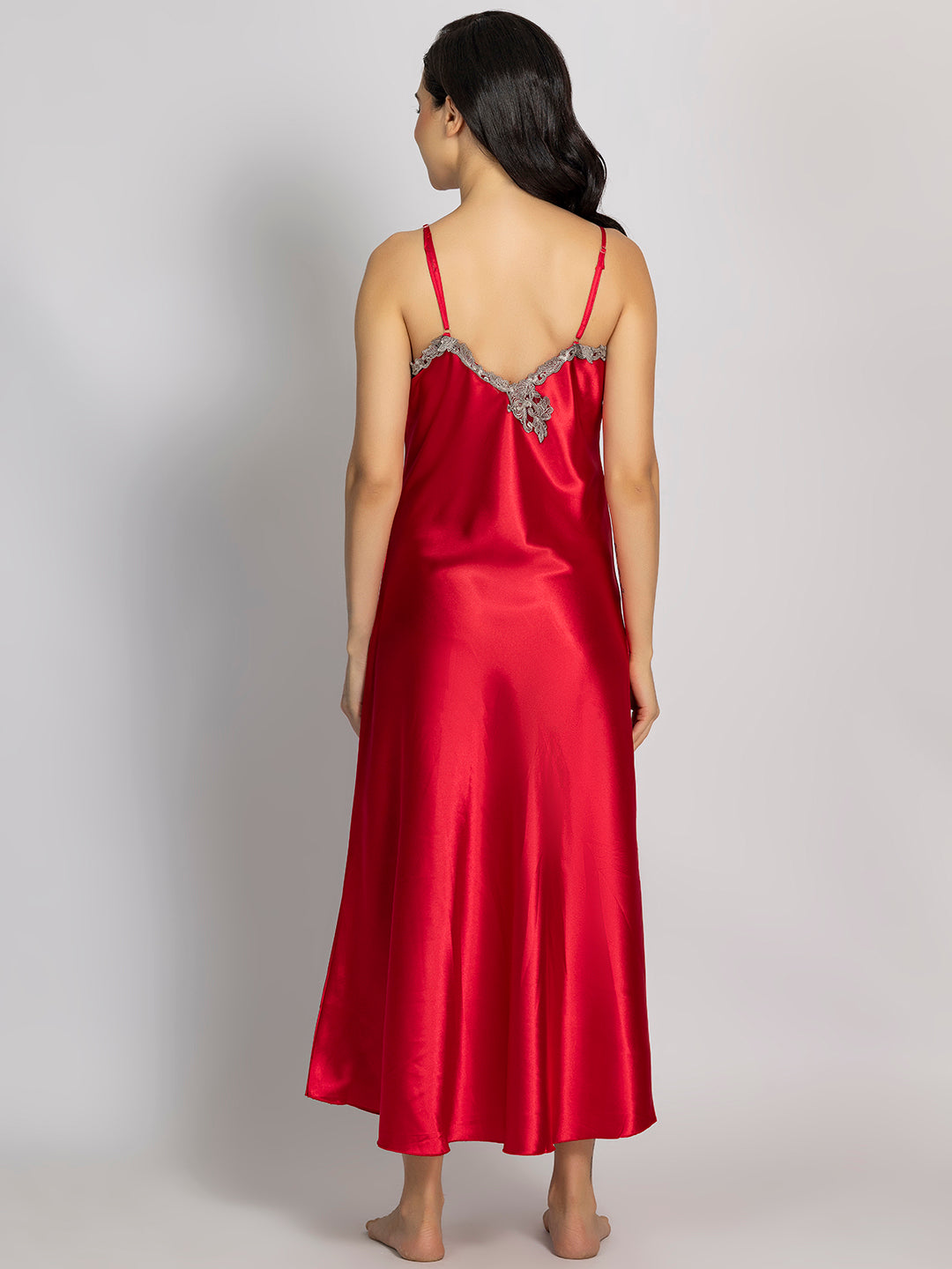 Red Maxi Night Dress with Full-Sleeve Robe