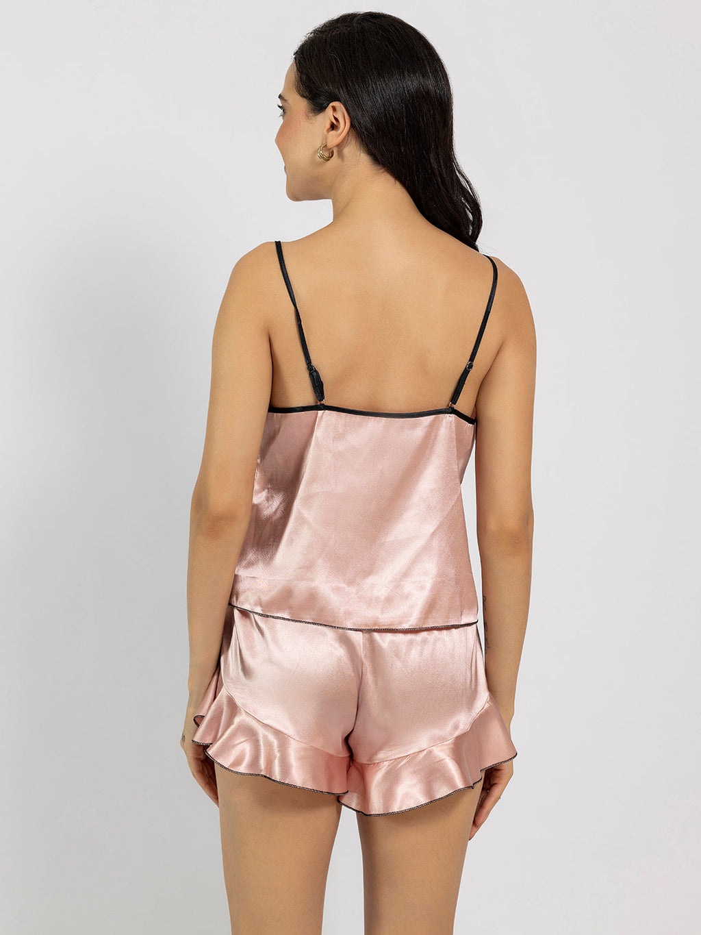 Women Light Pink Satin Camisole & Shorts Set