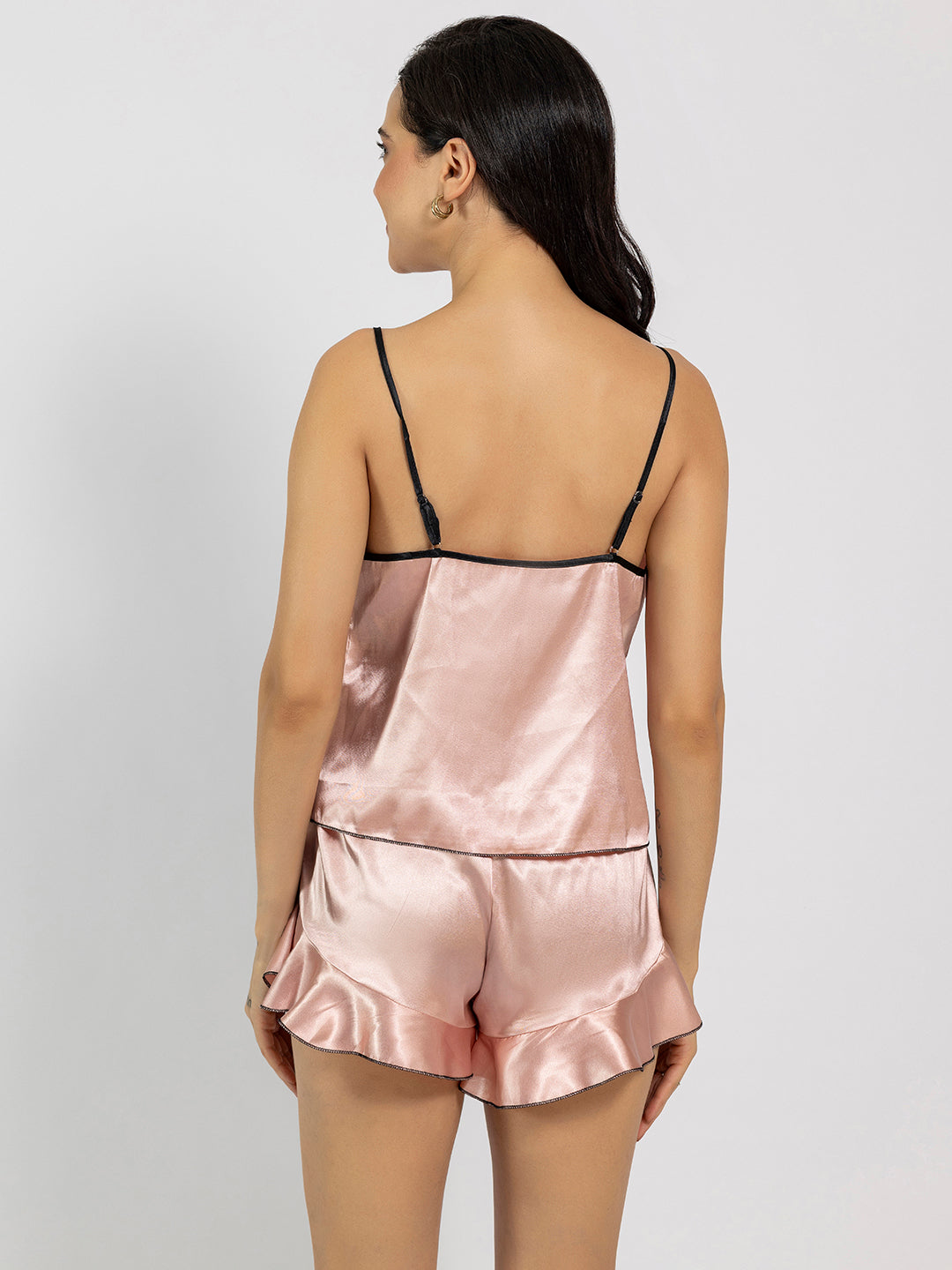 Women Light Pink Satin Camisole & Shorts Set