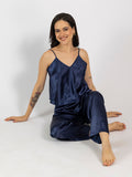 Navy Blue Satin Camisole & Pajama Set