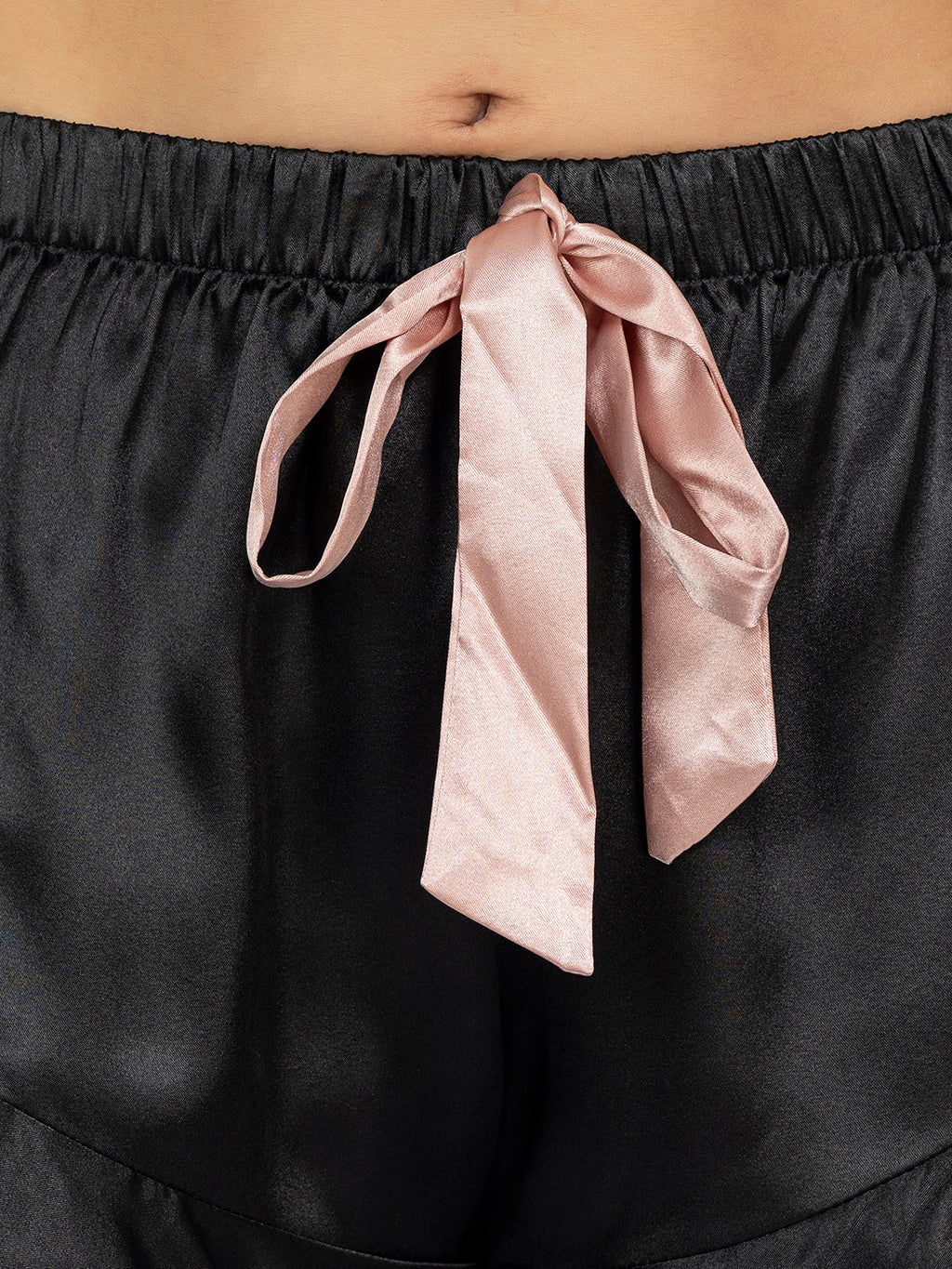 Women Black Satin Camisole & Shorts Set