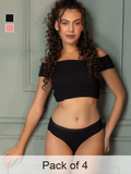 Pack of 4 Mid-Rise Bikini Briefs for Women – 2 Black & 2 Peach | Soft Modal Fabric & Outer Elastic Waistband