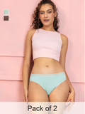 Pack of 2 Women's Mid-Rise Modal Lace Bikini Briefs – Light Brown & Mint
