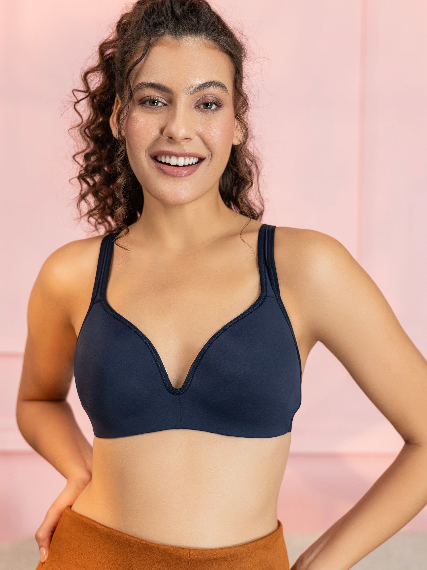 Navy Blue Padded Wirefree Demi Cup Bra